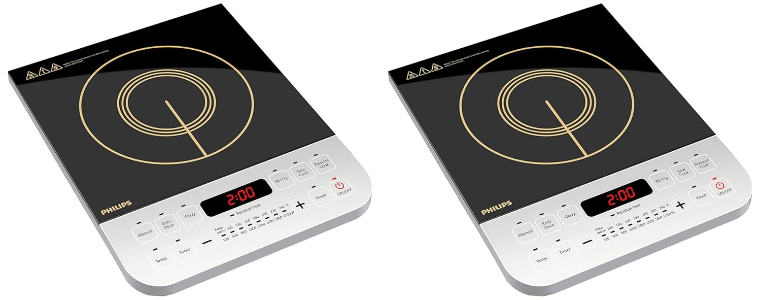 Philips Viva Collection HD4928/01 2100-Watt Induction Cooktop (Black) (Pack of 2)
