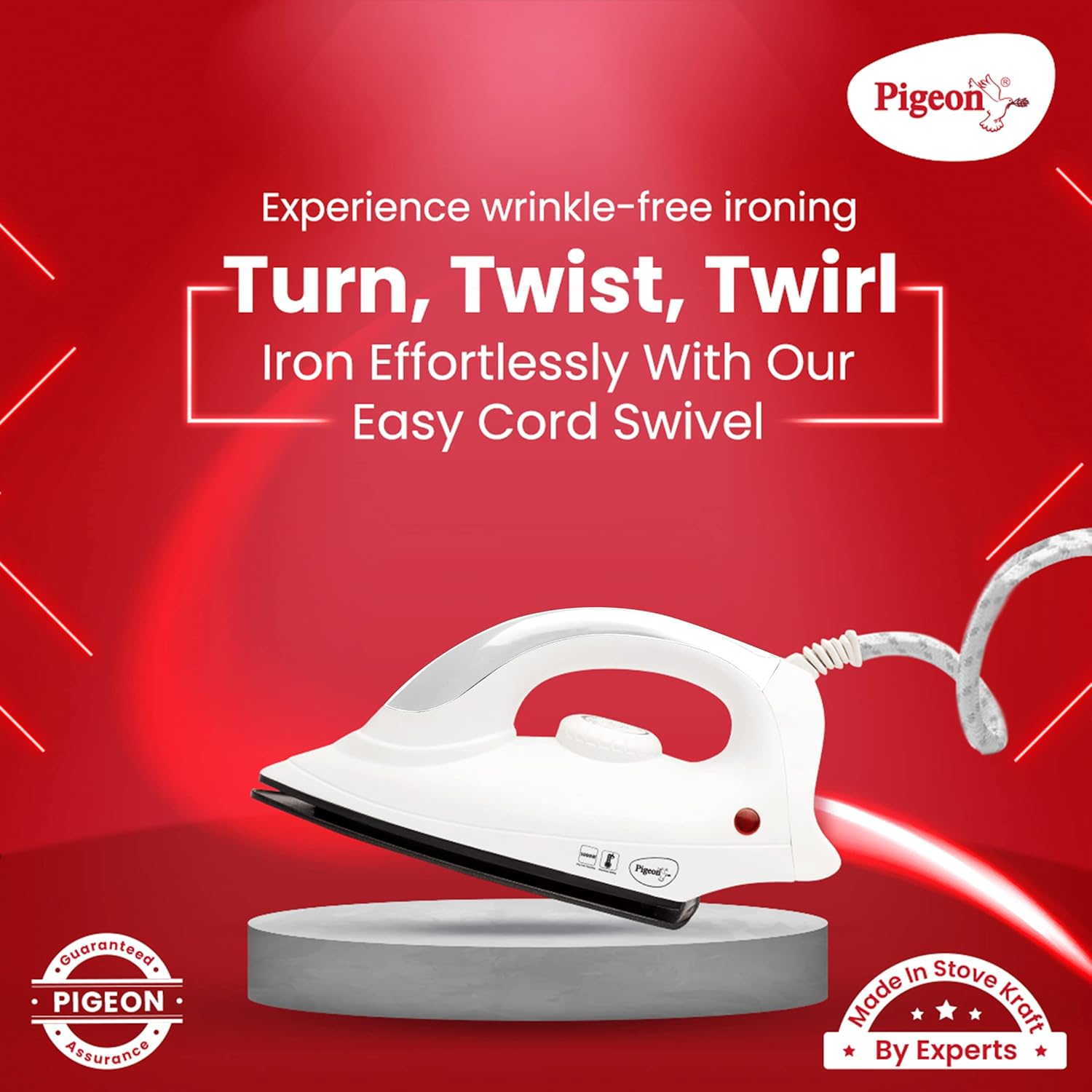 Pigeon Aluminum Ivory 1000 Watts Dry Iron, (Pack Of 1)
