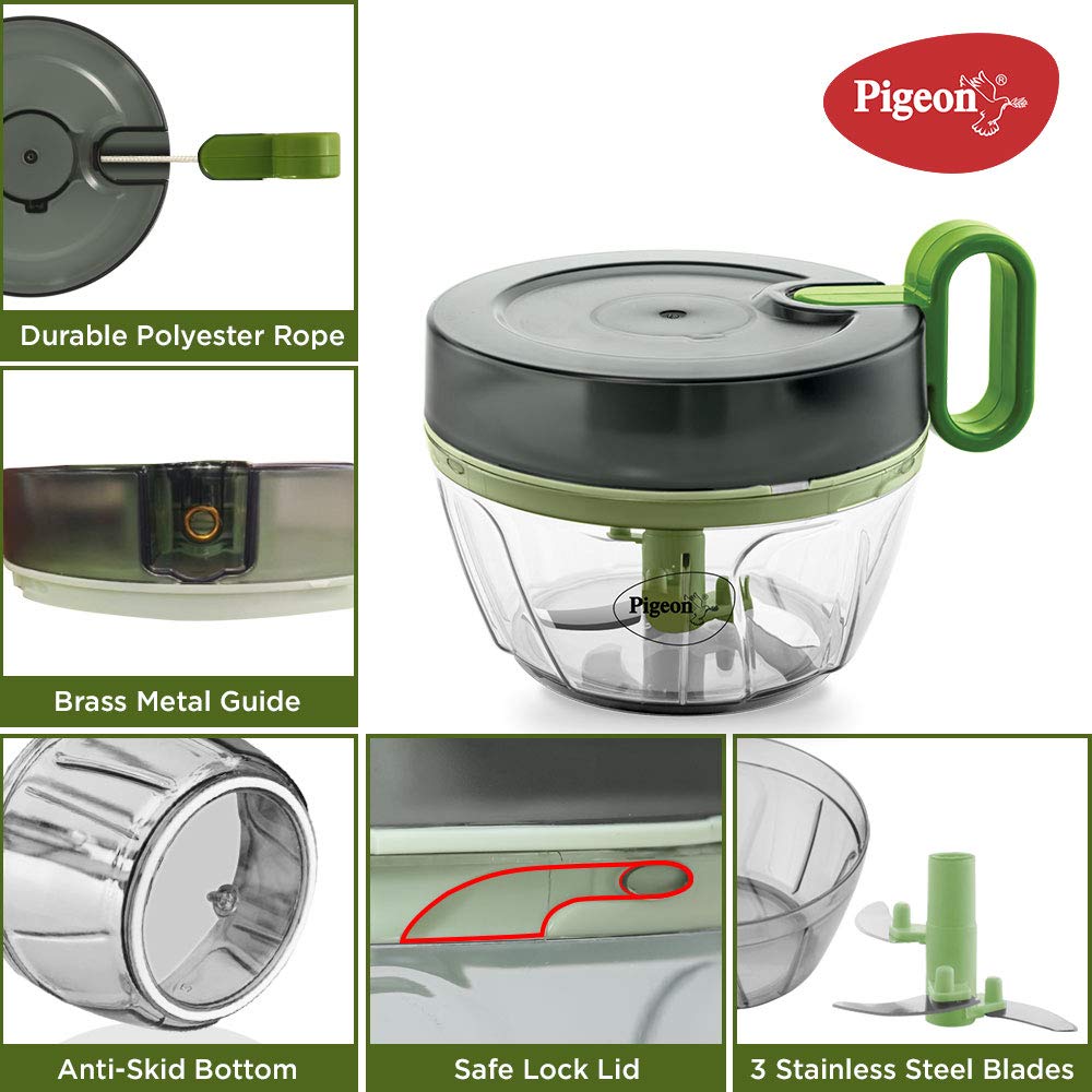 Pigeon  Plastic Mini Handy Pro and Compact Chopper with 3 Blades (400 ml, Grey)