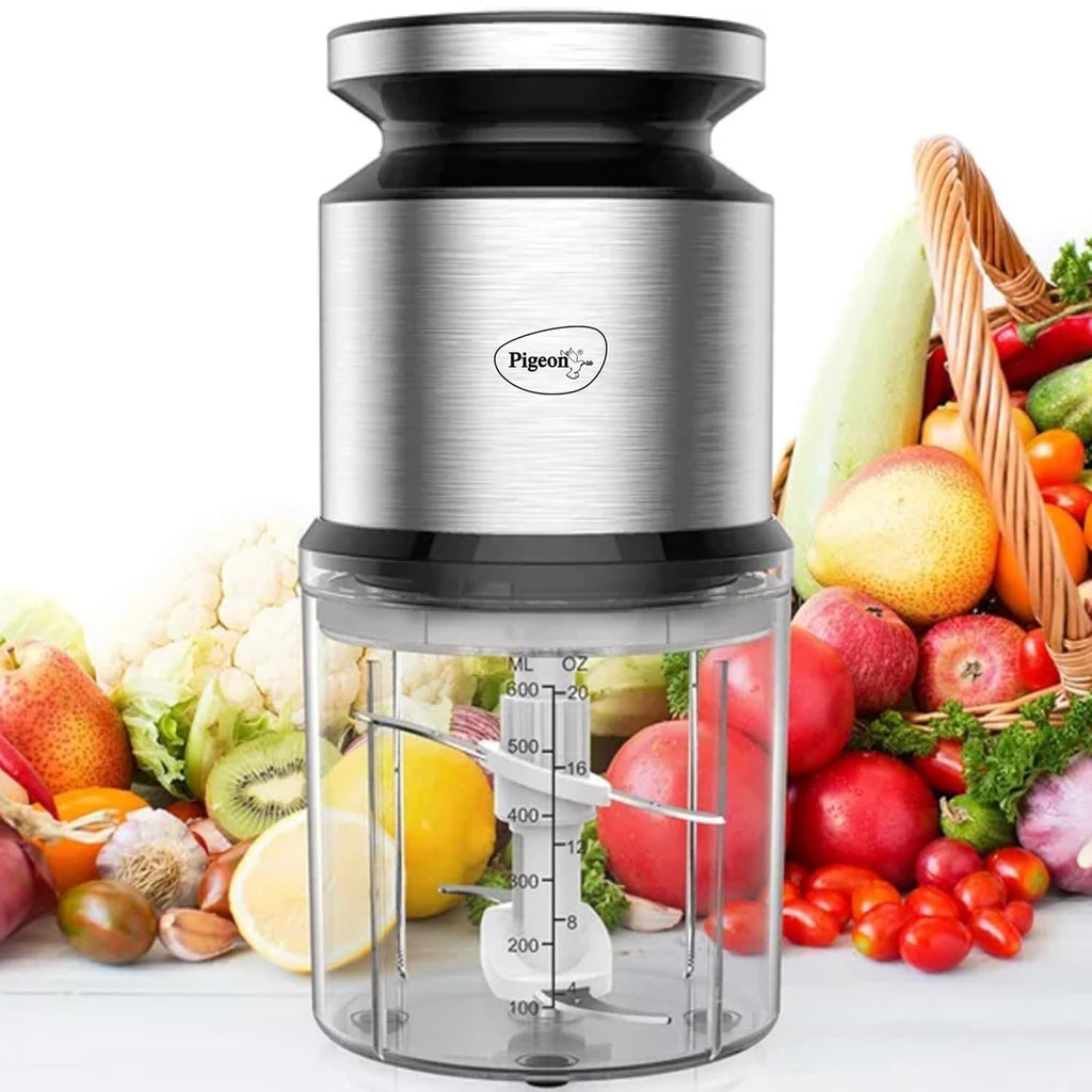 Pigeon Ultra Fast Electric 300 Watts Electric Chopper For Kitchen, Twin Blade Technology, 600 Ml