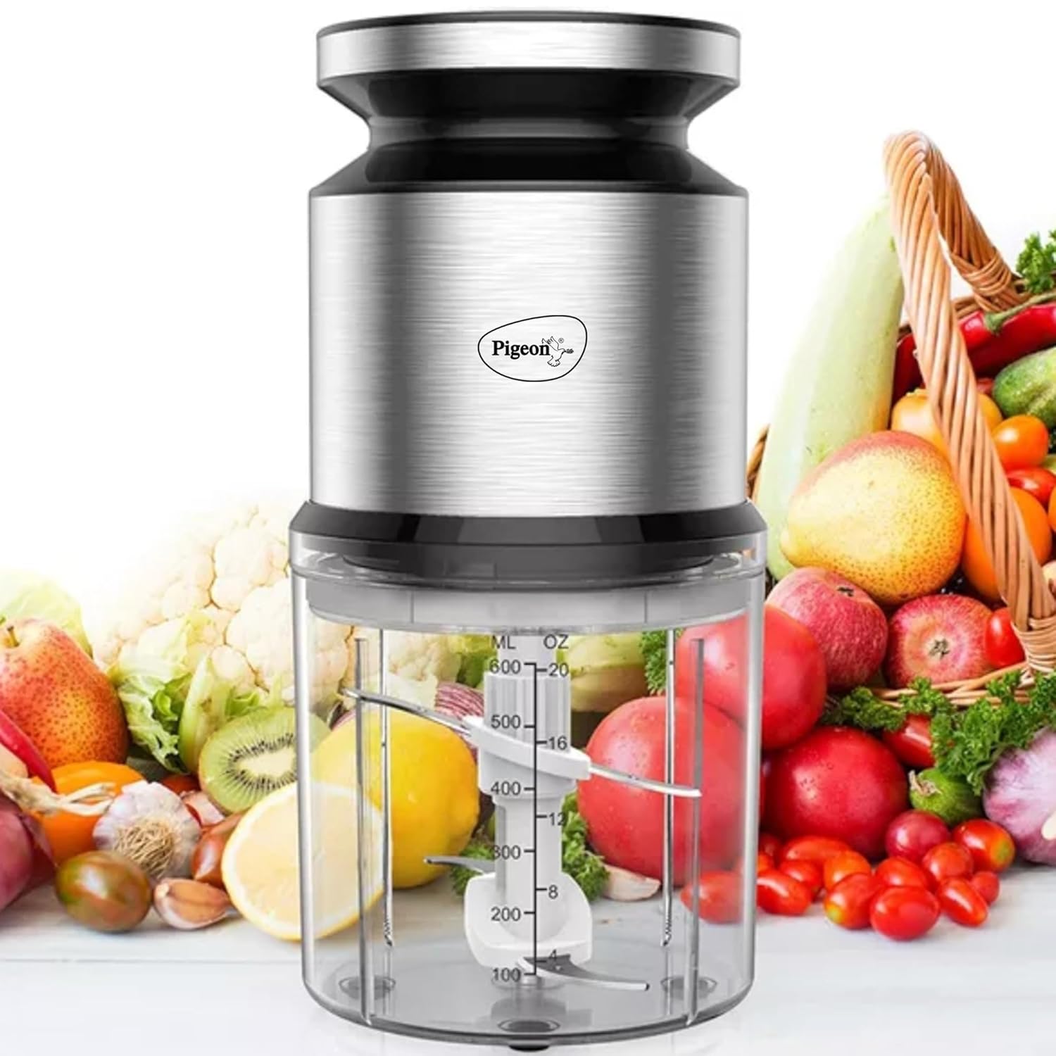 Pigeon Ultra Fast Electric 300 Watts Electric Chopper For Kitchen, Twin Blade Technology, 600 Ml