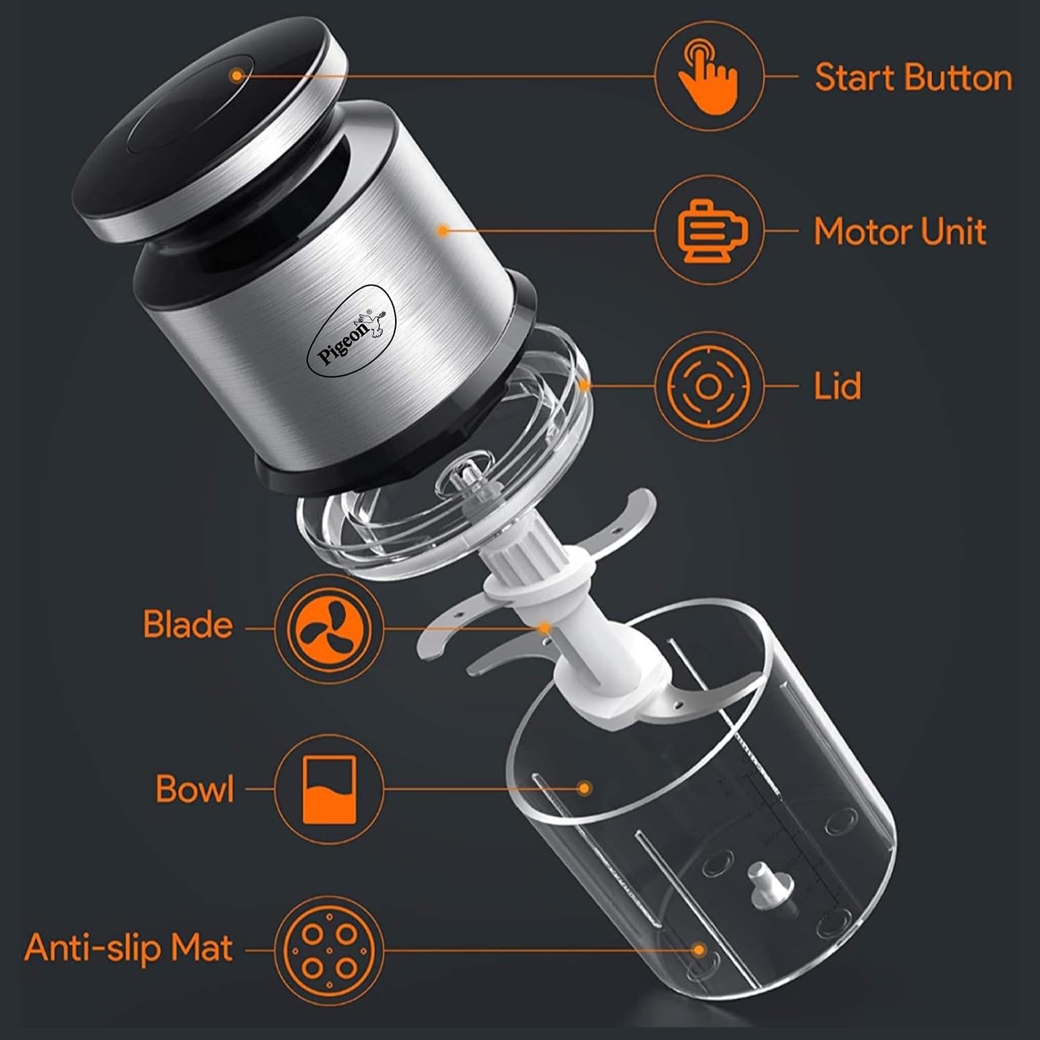 Pigeon Ultra Fast Electric 300 Watts Electric Chopper For Kitchen, Twin Blade Technology, 600 Ml
