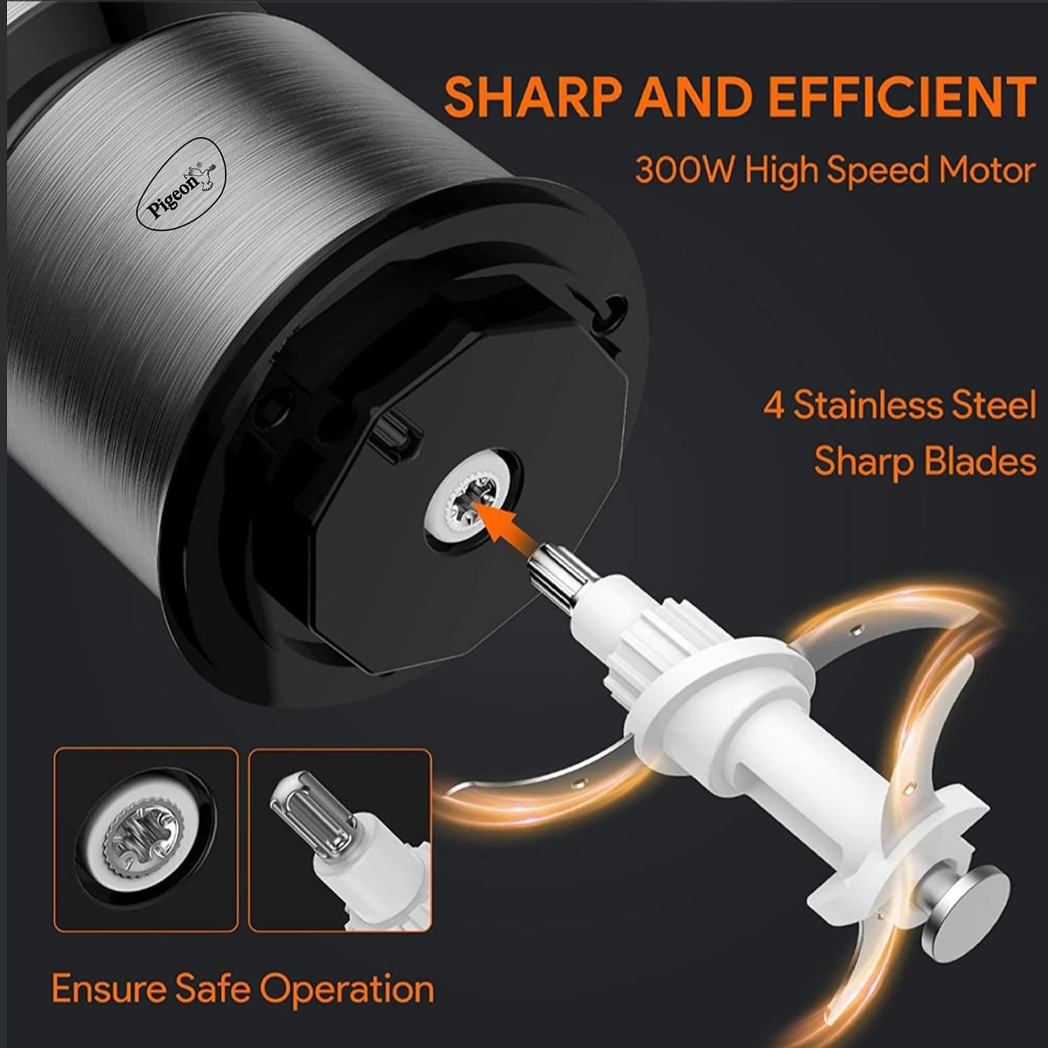 Pigeon Ultra Fast Electric 300 Watts Electric Chopper For Kitchen, Twin Blade Technology, 600 Ml