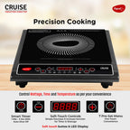 Pigeon by Stovekraft Cruise 1800 watt Induction Cooktop With Crystal Glass,7 Segments LED Display, Auto Switch Off - Black