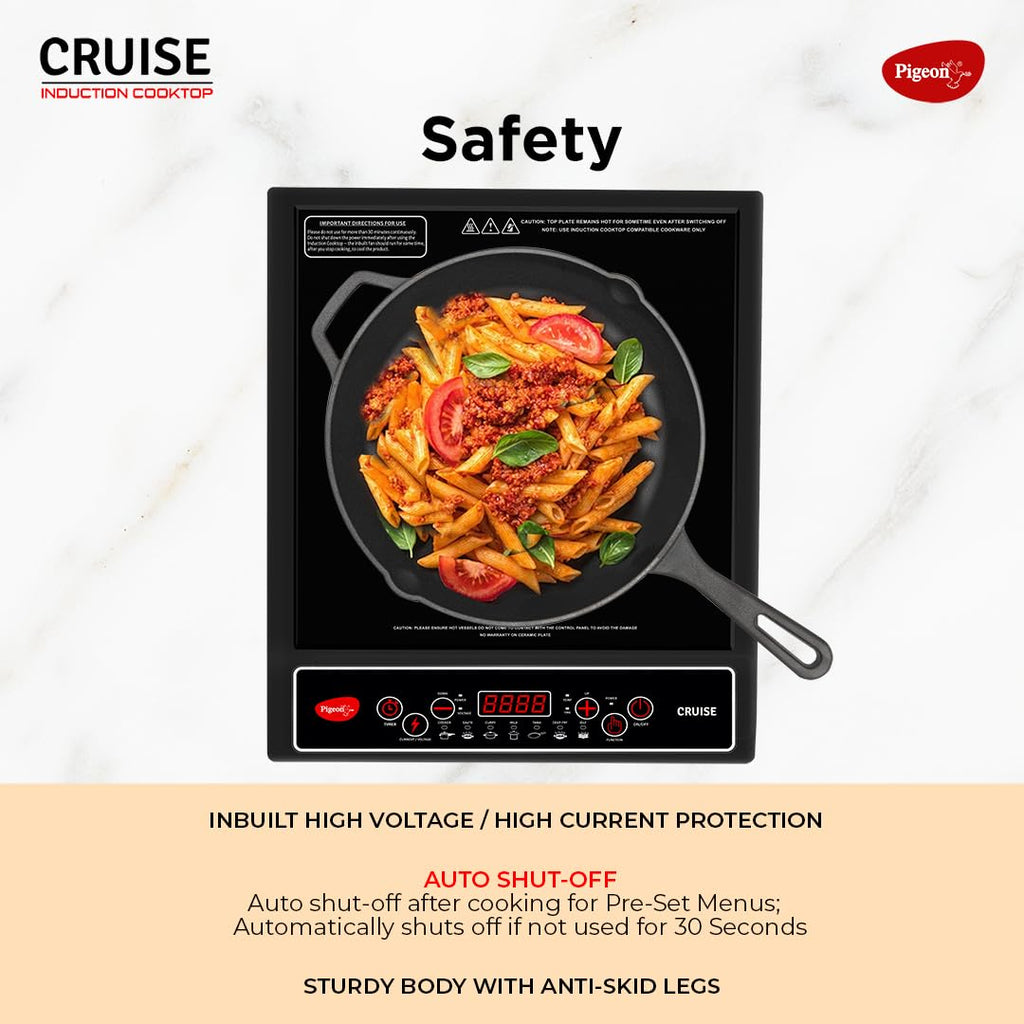 Pigeon by Stovekraft Cruise 1800 watt Induction Cooktop With Crystal Glass,7 Segments LED Display, Auto Switch Off - Black