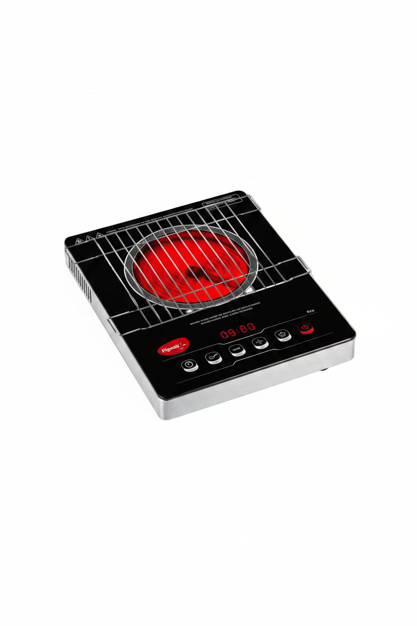 Pigeon by Stovekraft Infrared Cook & Grill 2000W Cooktop | Works with ALL Cookware (Non-Induction Too!) | Tandoor Grill Function | Touch Control | Timer | Auto Shut-Off | BIS | 2 Year Warranty | Black