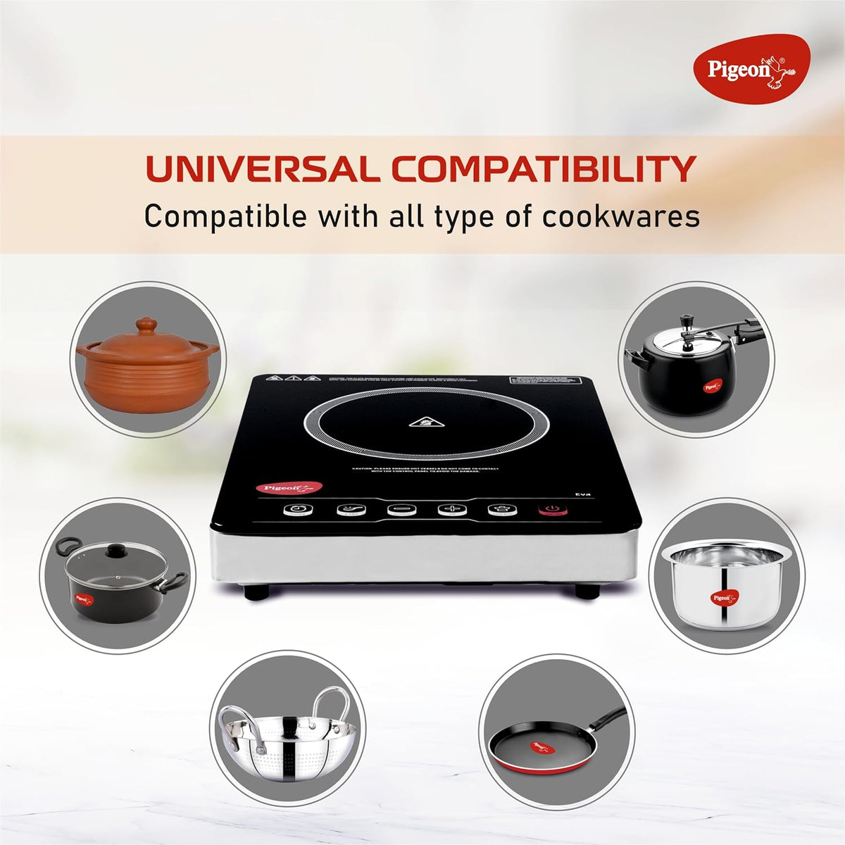 Pigeon by Stovekraft Infrared Cook & Grill 2000W Cooktop | Works with ALL Cookware (Non-Induction Too!) | Tandoor Grill Function | Touch Control | Timer | Auto Shut-Off | BIS | 2 Year Warranty | Black