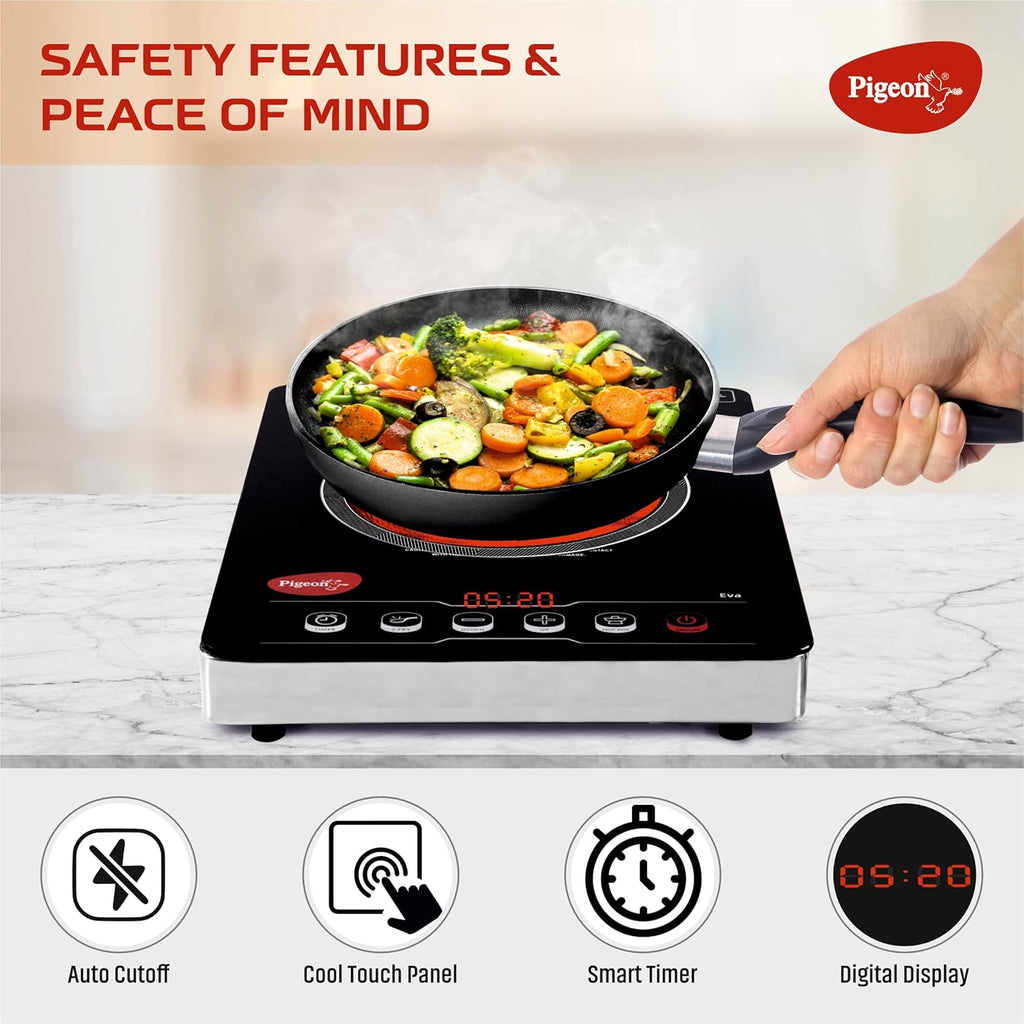 Pigeon by Stovekraft Infrared Cook & Grill 2000W Cooktop | Works with ALL Cookware (Non-Induction Too!) | Tandoor Grill Function | Touch Control | Timer | Auto Shut-Off | BIS | 2 Year Warranty | Black