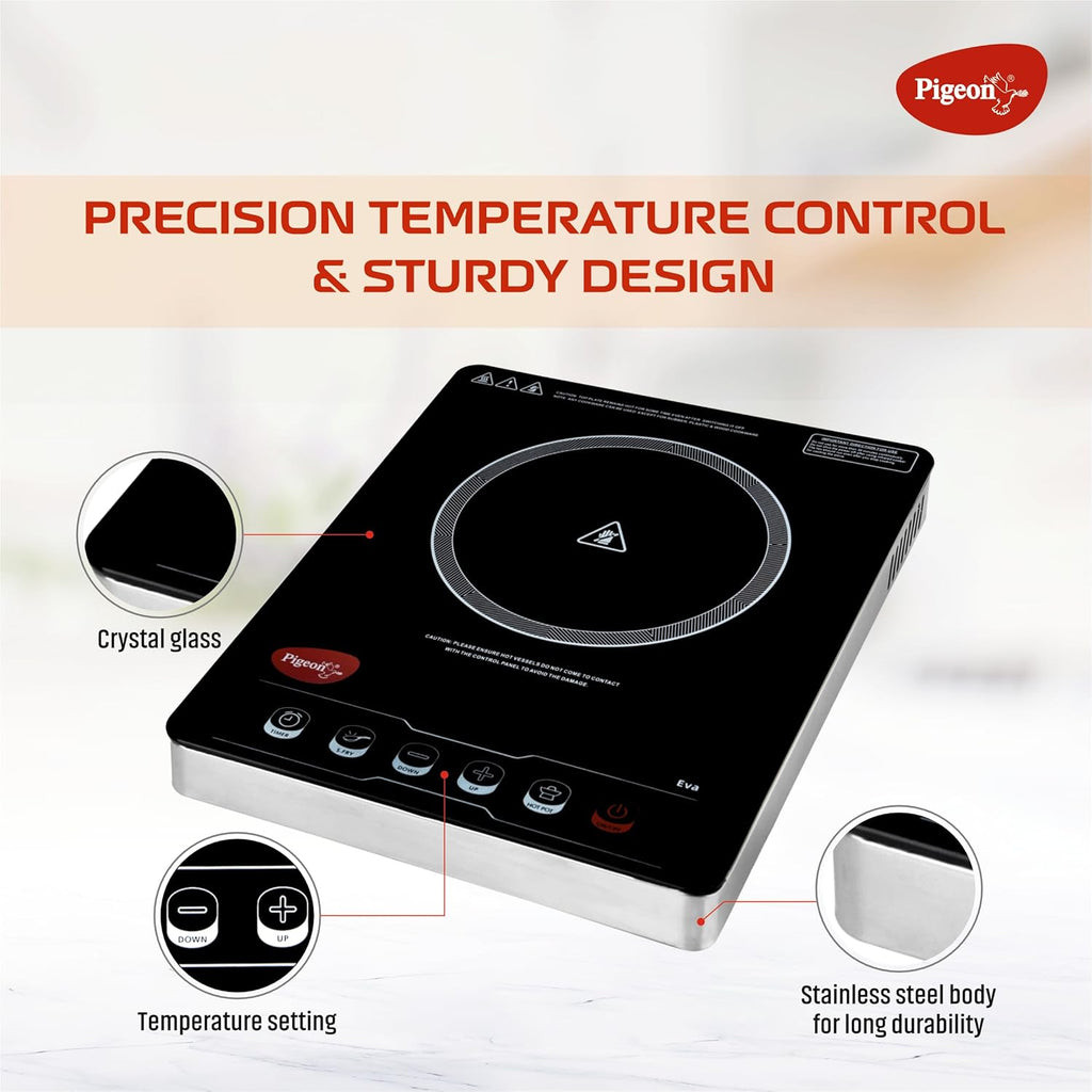 Pigeon by Stovekraft Infrared Cook & Grill 2000W Cooktop | Works with ALL Cookware (Non-Induction Too!) | Tandoor Grill Function | Touch Control | Timer | Auto Shut-Off | BIS | 2 Year Warranty | Black