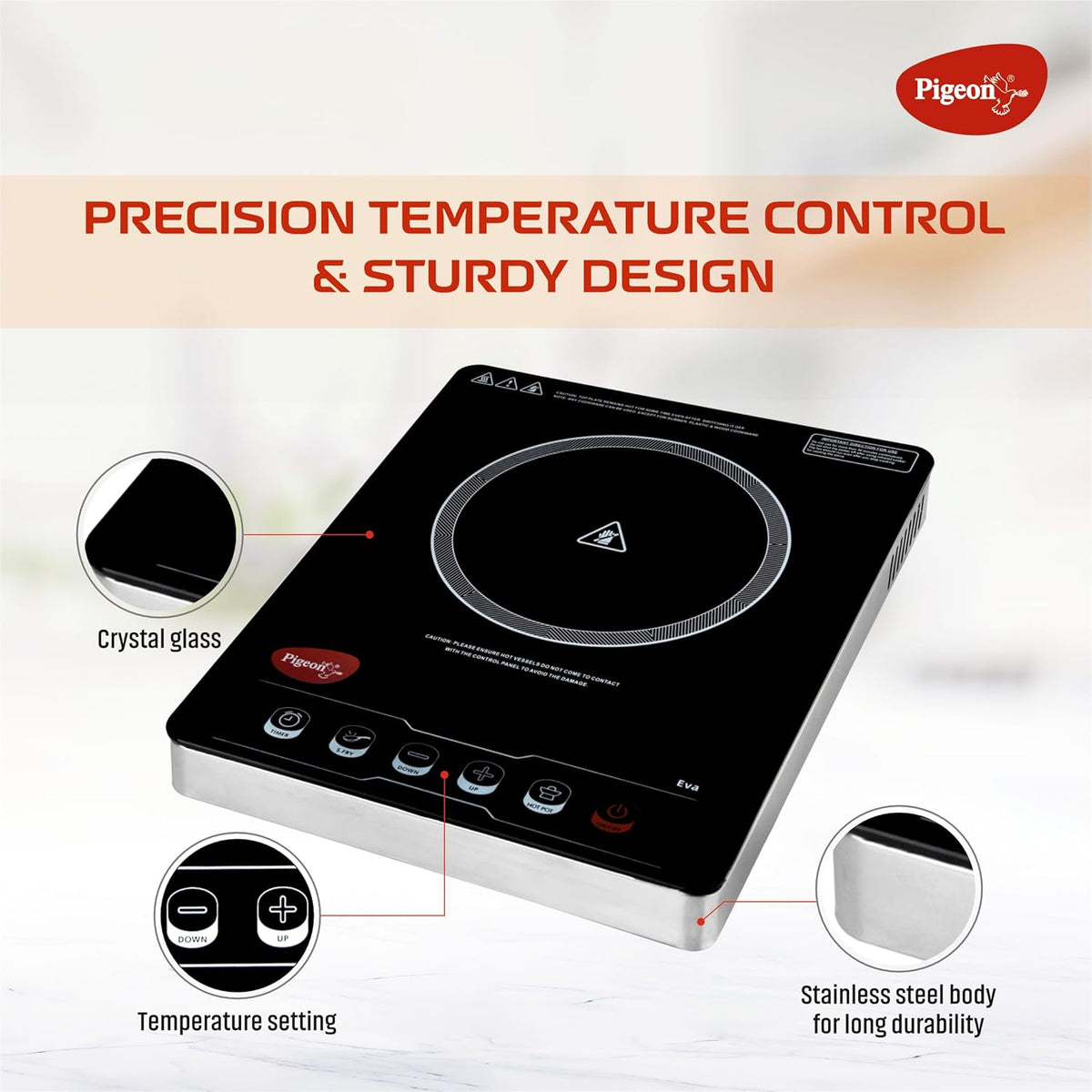 Pigeon by Stovekraft Infrared Cook & Grill 2000W Cooktop | Works with ALL Cookware (Non-Induction Too!) | Tandoor Grill Function | Touch Control | Timer | Auto Shut-Off | BIS | 2 Year Warranty | Black