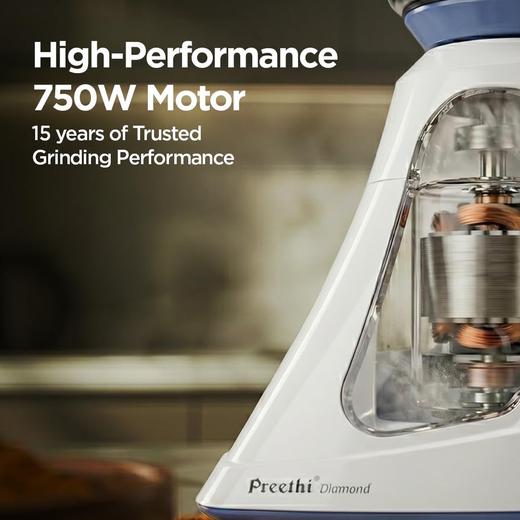 Preethi Diamond 750 Watts Mixer Grinder, 3 Jars (Stainless Steel)