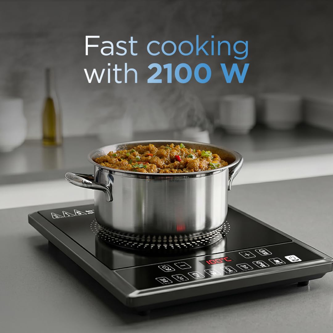 Preethi Indicook IC124 | 2100-Watt Induction Cooktop | Fast Gas-Free Cooking | No LPG Required | 3 Year Coil Warranty | Voltage surge protetion |Preset Indian Menus | Crystal Glass Plate | Black