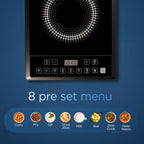 Preethi Indicook IC124 | 2100-Watt Induction Cooktop | Fast Gas-Free Cooking | No LPG Required | 3 Year Coil Warranty | Voltage surge protetion |Preset Indian Menus | Crystal Glass Plate | Black