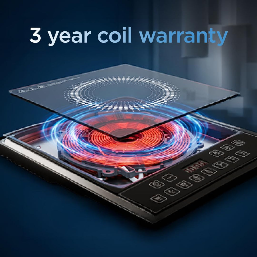 Preethi Indicook IC124 | 2100-Watt Induction Cooktop | Fast Gas-Free Cooking | No LPG Required | 3 Year Coil Warranty | Voltage surge protetion |Preset Indian Menus | Crystal Glass Plate | Black