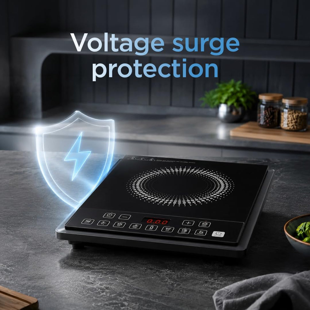 Preethi Indicook IC124 | 2100-Watt Induction Cooktop | Fast Gas-Free Cooking | No LPG Required | 3 Year Coil Warranty | Voltage surge protetion |Preset Indian Menus | Crystal Glass Plate | Black