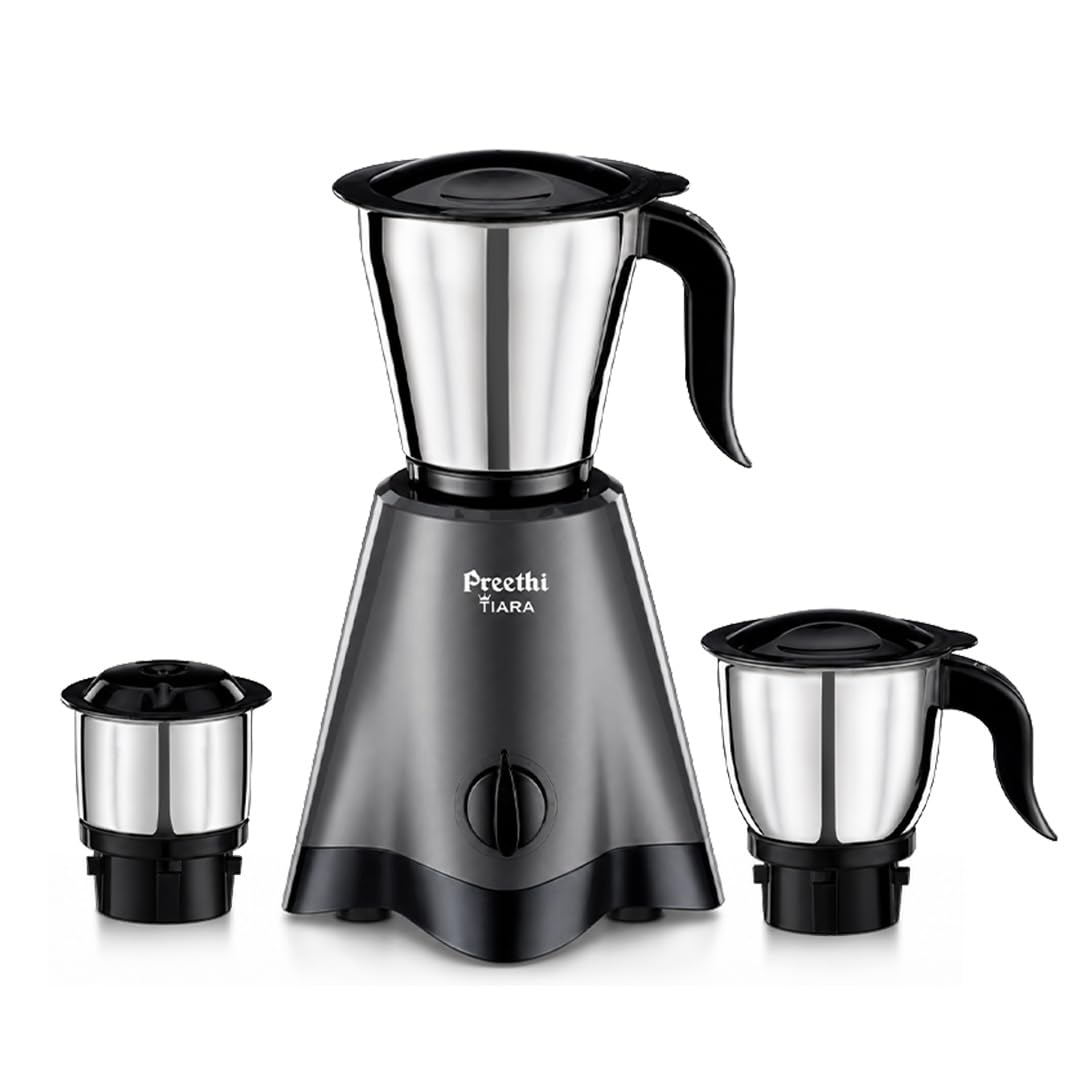 Preethi Tiara 500 Watts Mixer Grinder, 3 Jars (Stainless Steel)