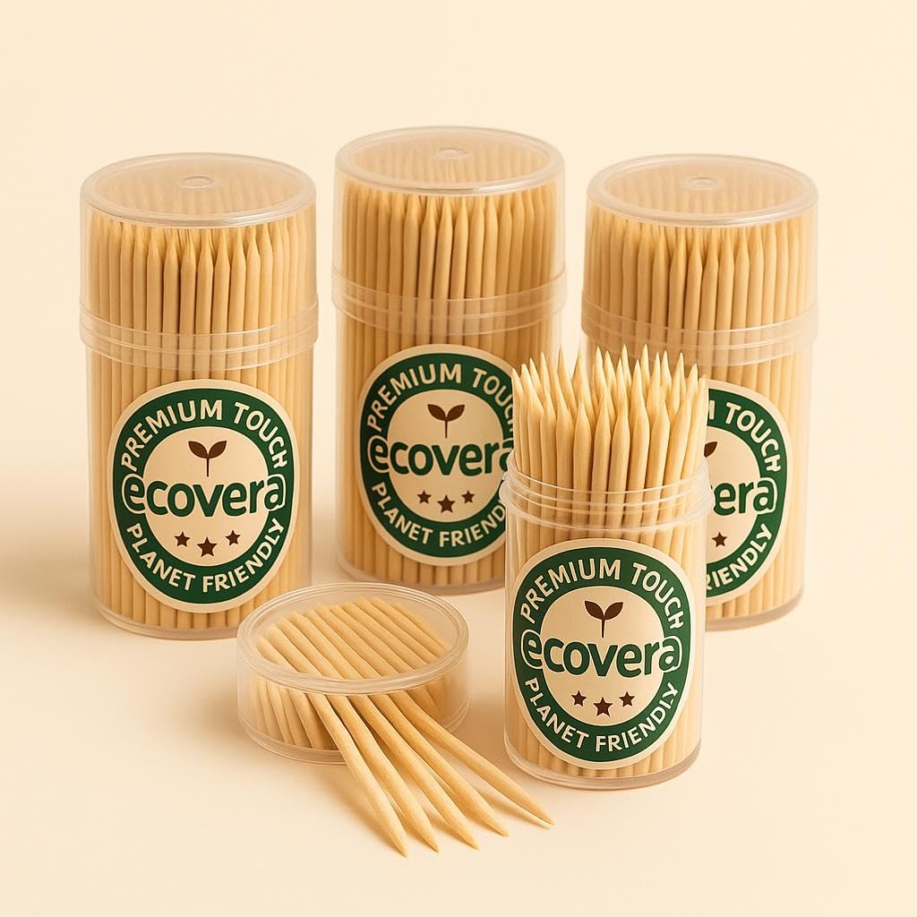 Ecovera Wooden Toothpicks - 1000 Sticks (4 Packs of 250)