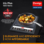 Prestige Iris Plus 1600 Watts Induction Cooktop | 4KV Surge Protection | 6 Preset Indian Menu Options & Timer | Soft Touch Button | Easy to Clean | Portable | 1Y Warranty | Black | BIS Certified