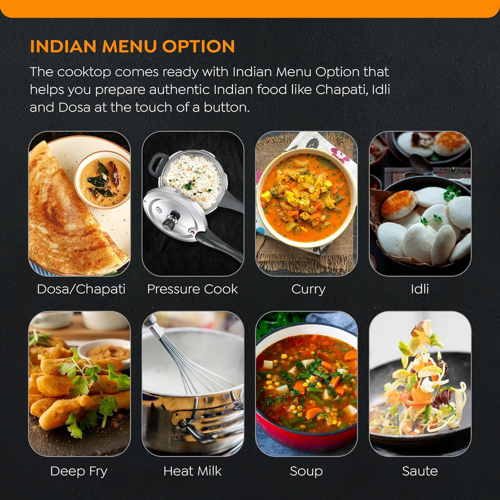 Prestige Iris Plus 1600 Watts Induction Cooktop | 4KV Surge Protection | 6 Preset Indian Menu Options & Timer | Soft Touch Button | Easy to Clean | Portable | 1Y Warranty | Black | BIS Certified