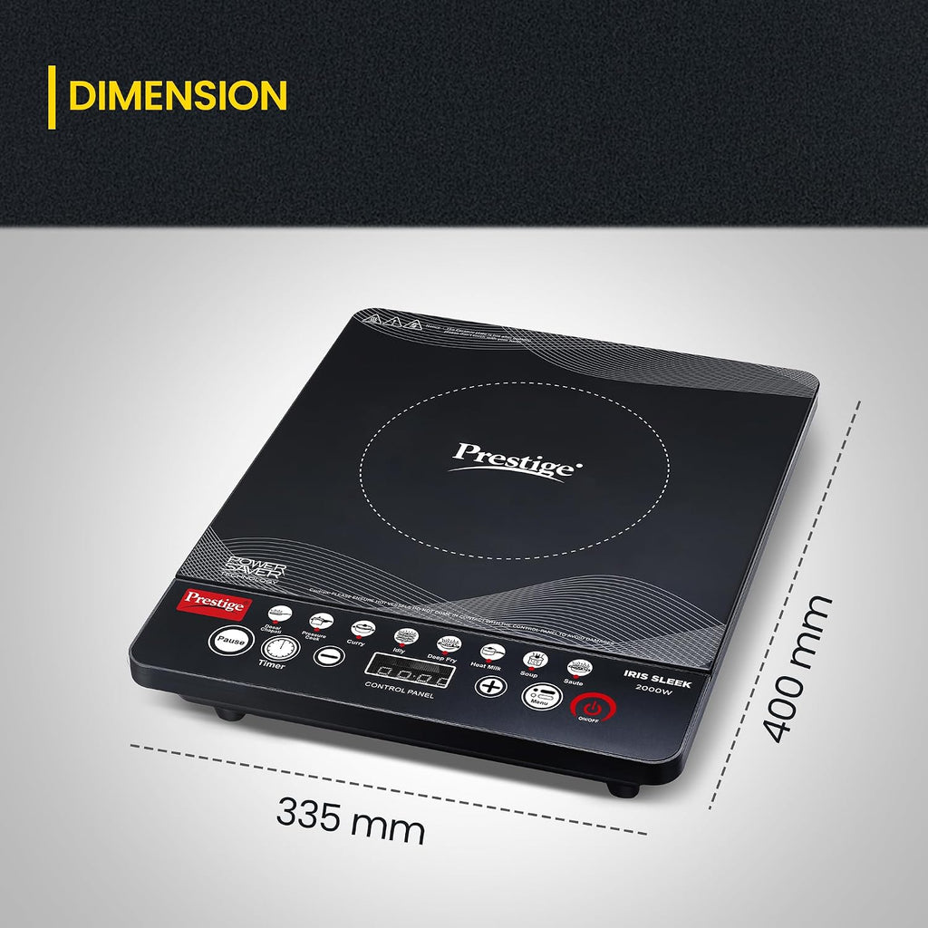 Prestige Iris Sleek 2000 Watts Induction Cooktop-Individual Touch Buttons| 4KV Surge Protection | 8 Preset Indian Menu Options & Timer | Automatic Voltage Regulator | 1Y Warranty | Black|BIS Certified