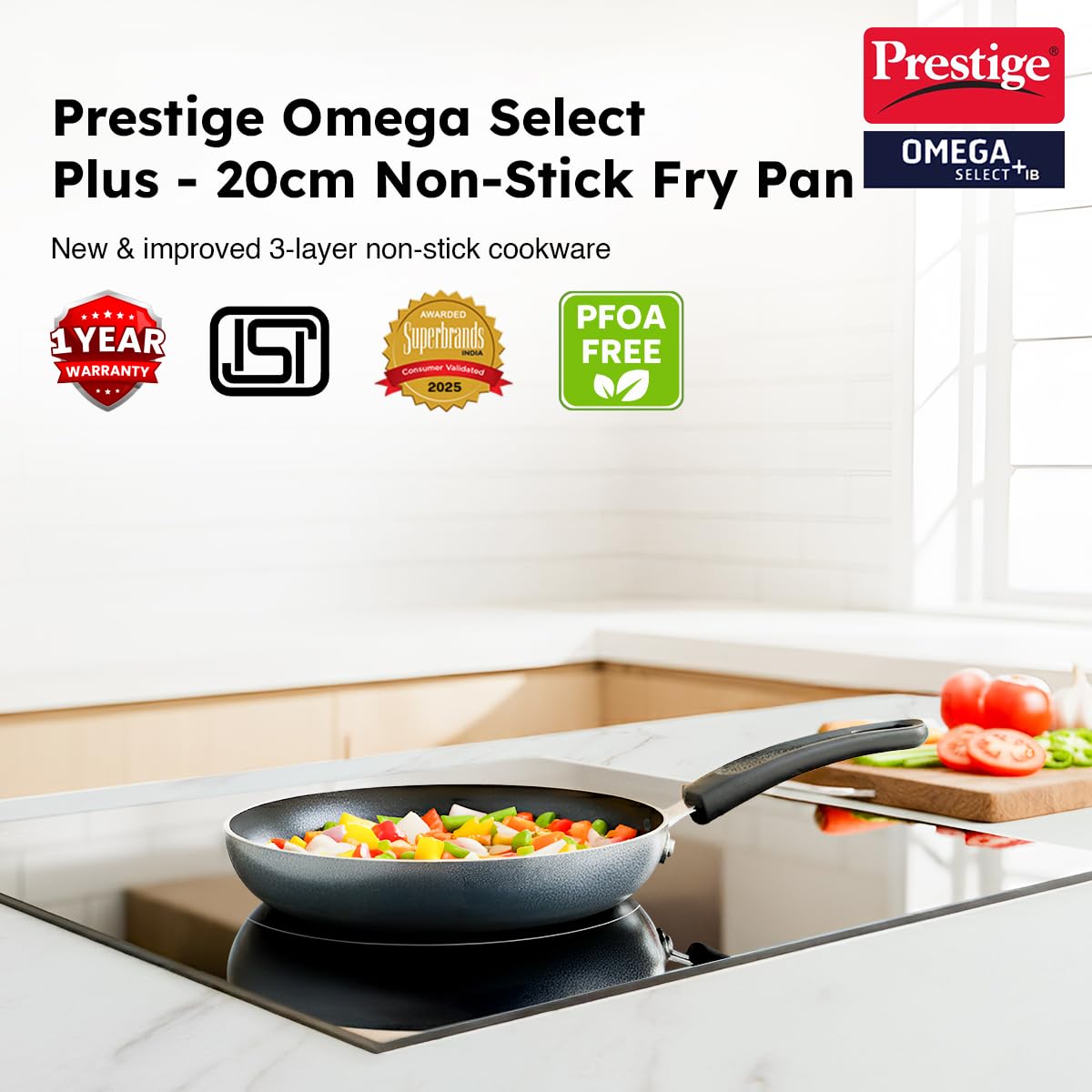 Prestige Non-Stick Fry Pan 20cm | OSP IB | Gas & Induction Compatible | PFOA Free | Metal Spoon Friendly | Sturdy Handle | 1Y Warranty | ISI Certified