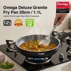 Prestige Non-Stick Omega Deluxe Granite Fry Pan (Omelette Pan)| 20 Centimetre | Black | Induction Base | 5 Layer Non-Stick Cookware | PFOA Free | Easy Grip Handle