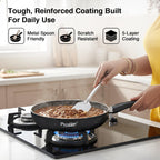 Prestige Non-Stick Omega Deluxe Granite Fry Pan | 24 Centimetre | Black | Induction Base | 5 Layer Non-Stick Cookware | Dishwasher Safe | 2-Layer Metallic Finish