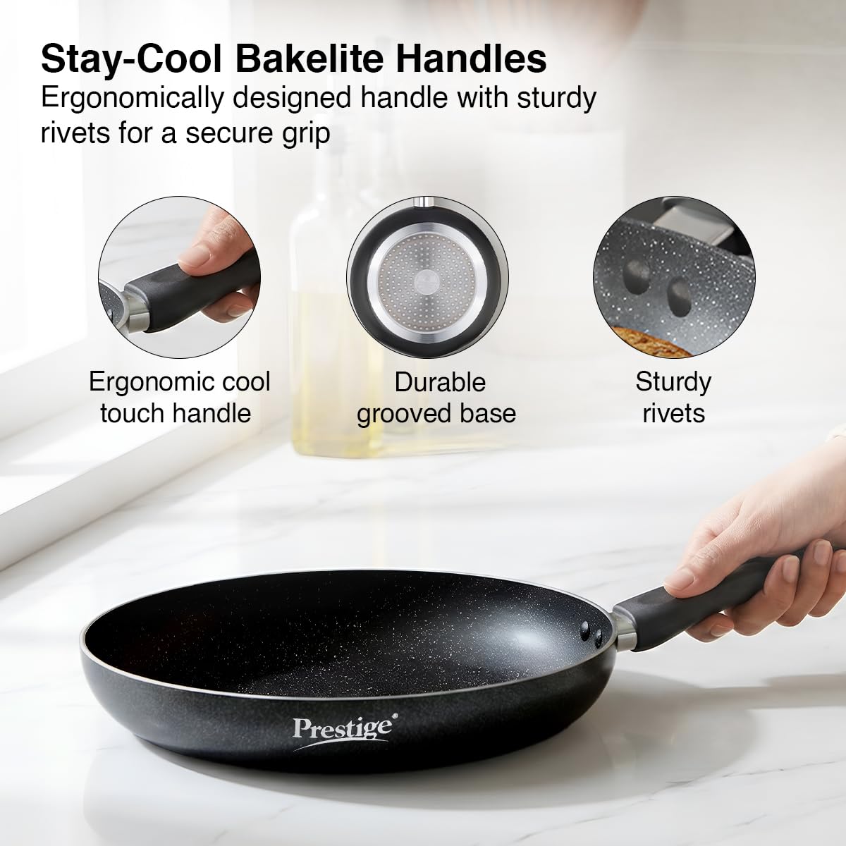 Prestige Non-Stick Omega Deluxe Granite Fry Pan | 24 Centimetre | Black | Induction Base | 5 Layer Non-Stick Cookware | Dishwasher Safe | 2-Layer Metallic Finish