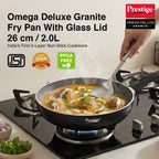Prestige Non-Stick Omega Deluxe Granite Fry Pan with Lid | 26 Centimetre | Black | Induction Base | 5 Layer Non-Stick Cookware | Dishwasher Compatible