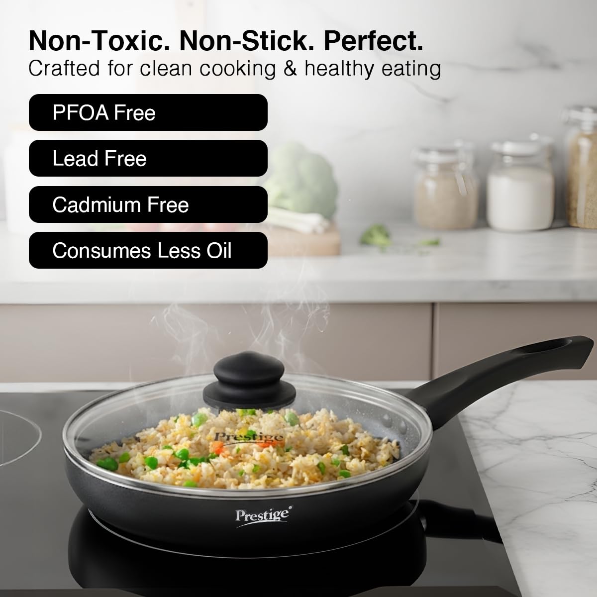 Prestige Aluminium Omega Deluxe Granite Fry Pan with Lid, 28 cm, Black (3 litres)