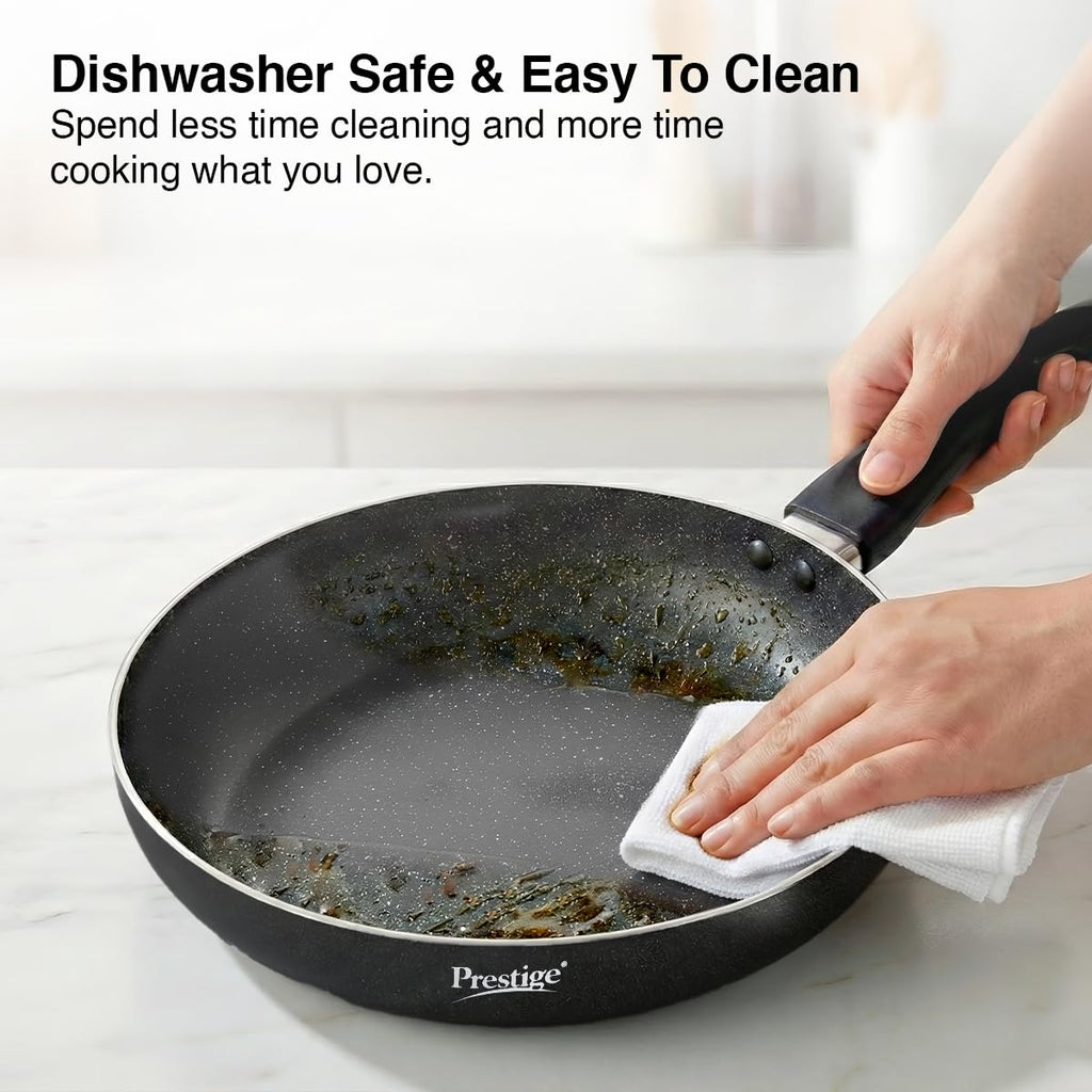 Prestige Non-Stick Omega Deluxe Granite Fry Pan with Lid | 26 Centimetre | Black | Induction Base | 5 Layer Non-Stick Cookware | Dishwasher Compatible
