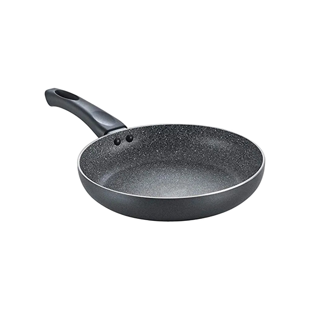 Prestige Omega Deluxe Granite Non-Stick Round Base Fry Pan, 28cm - 3L |Metal Spoon Friendly |Aluminium|Durable Granite Finish|Black