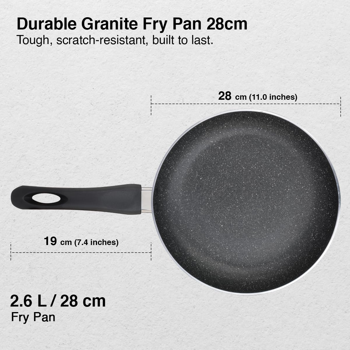 Prestige Omega Deluxe Granite Non-Stick Round Base Fry Pan, 28cm - 3L |Metal Spoon Friendly |Aluminium|Durable Granite Finish|Black