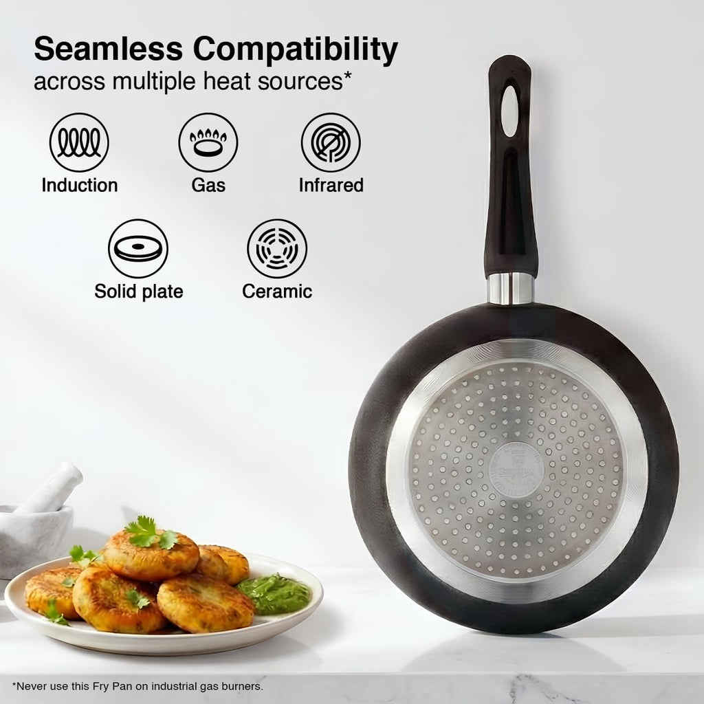 Prestige Omega Deluxe Granite Non-Stick Round Base Fry Pan, 28cm - 3L |Metal Spoon Friendly |Aluminium|Durable Granite Finish|Black