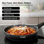 Prestige Omega Deluxe Granite Non-Stick Round Base Fry Pan, 28cm - 3L |Metal Spoon Friendly |Aluminium|Durable Granite Finish|Black