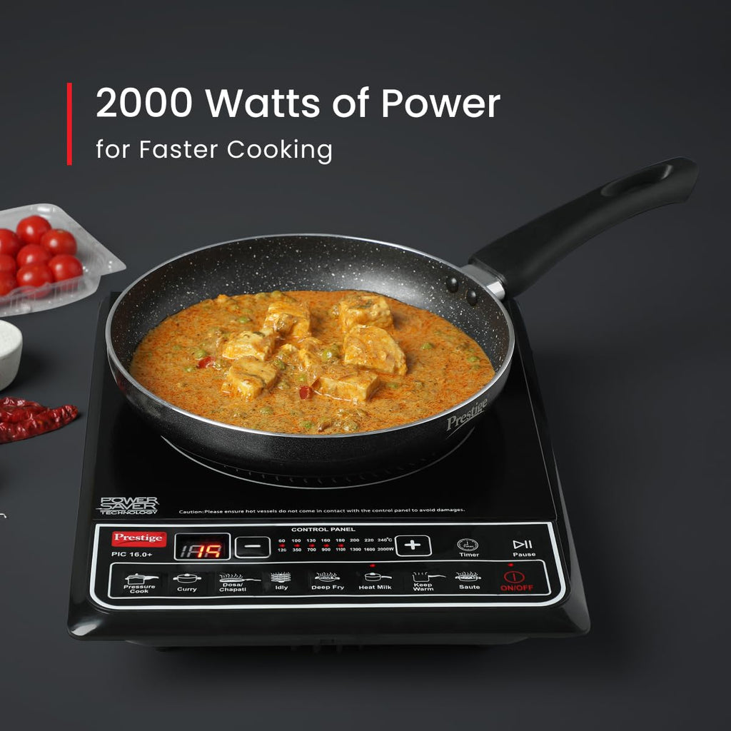 Prestige PIC 16.0 Plus 2000 Watts Induction Cooktop | 4KV Surge Protection | 8 Preset Indian Menu Option with Timer