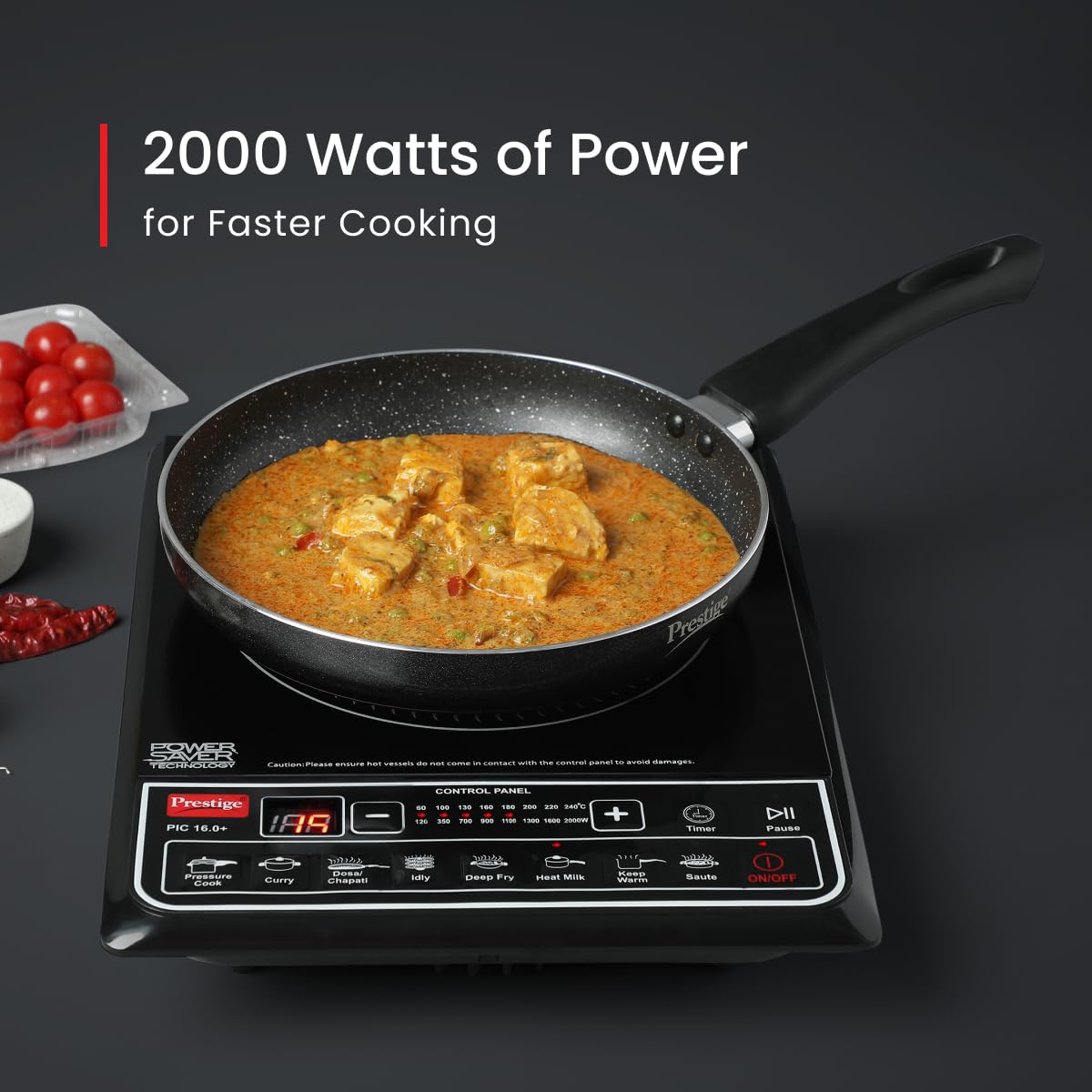 Prestige PIC 16.0 Plus 2000 Watts Induction Cooktop | 4KV Surge Protection | 8 Preset Indian Menu Option with Timer