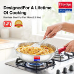 Prestige Platina Popular Stainless Steel Gas and Induction Compatible Fry Pan, 240 mm