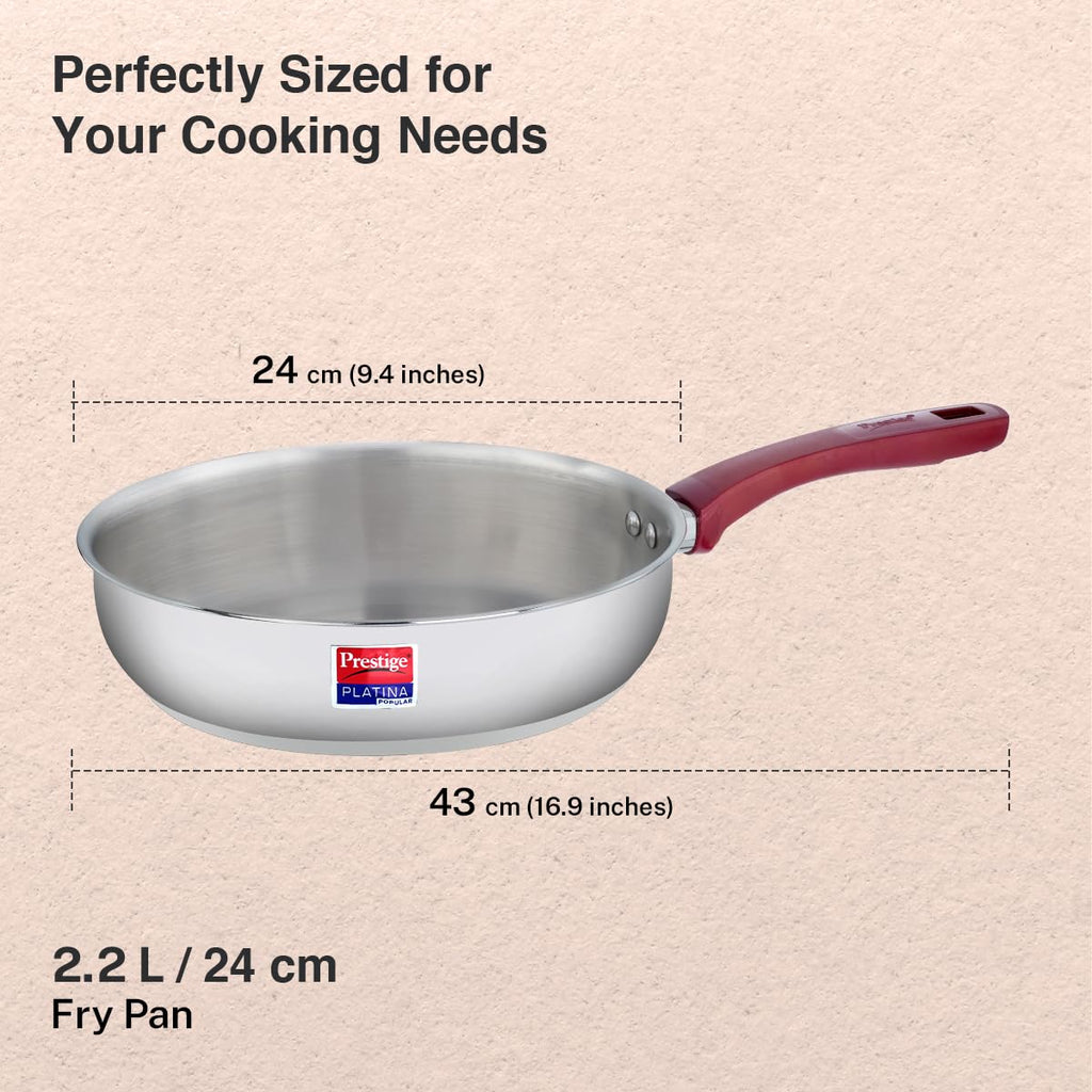 Prestige Platina Popular Stainless Steel Gas and Induction Compatible Fry Pan, 240 mm