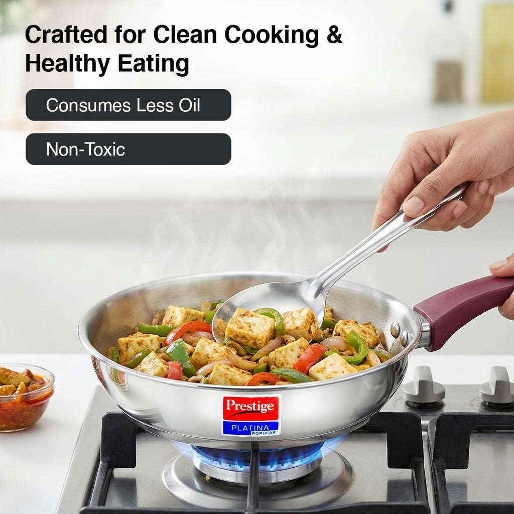 Prestige Platina Popular Stainless Steel Gas and Induction Compatible Fry Pan, 240 mm