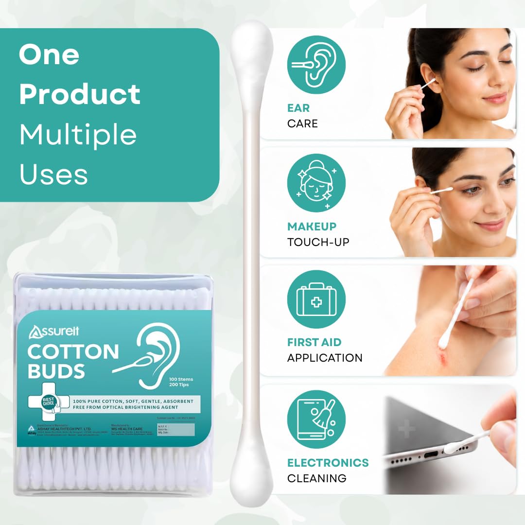 Pure Cotton Buds with Paper Sticks - 200 Counts