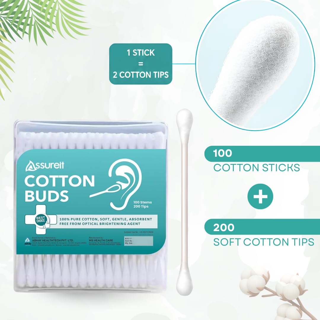 Pure Cotton Buds with Paper Sticks - 200 Counts