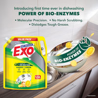 Exo Anti-Bacterial Liquid Dishwash Gel - 1.5L Value Pack| Anti-Bacterial Formula with Ginger & Lemon for Sparkling Clean Utensils |Powered with Bio...