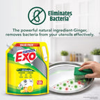 Exo Anti-Bacterial Liquid Dishwash Gel - 1.5L Value Pack| Anti-Bacterial Formula with Ginger & Lemon for Sparkling Clean Utensils |Powered with Bio...