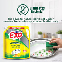 Exo Anti-Bacterial Liquid Dishwash Gel - 1.5L Value Pack| Anti-Bacterial Formula with Ginger & Lemon for Sparkling Clean Utensils |Powered with Bio...