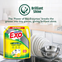 Exo Anti-Bacterial Liquid Dishwash Gel - 1.5L Value Pack| Anti-Bacterial Formula with Ginger & Lemon for Sparkling Clean Utensils |Powered with Bio...