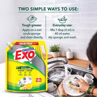 Exo Anti-Bacterial Liquid Dishwash Gel - 1.5L Value Pack| Anti-Bacterial Formula with Ginger & Lemon for Sparkling Clean Utensils |Powered with Bio...