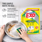 Exo Dishwash Liquid Refill Pack | Ginger & Lemon | Tough Grease Removal for Utensils | Anti-Bacterial Dishwashing Liquid | Bio-Enzyme Liquid Dishwash | No Residue Cleaning - 1L
