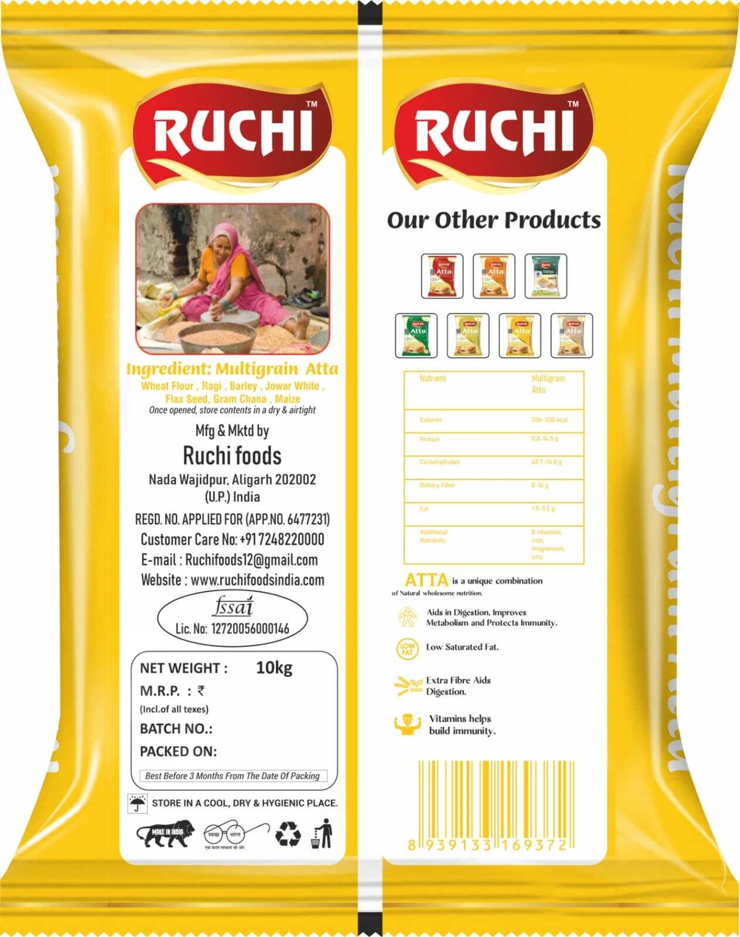 RUCHI Chakki Fresh Multigrain Flour High Fibre Nutritious Atta (10 kg)