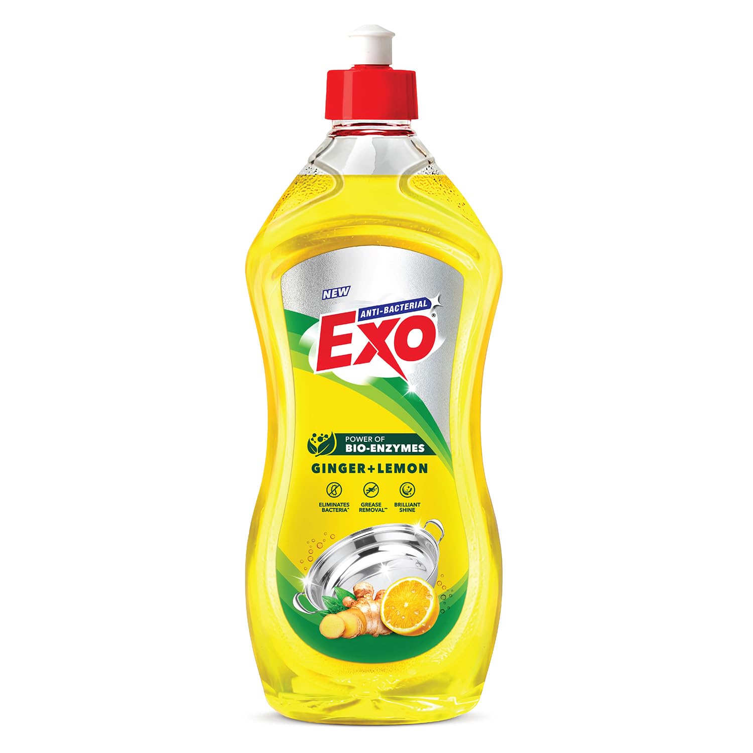 Exo Dishwash Liquid Bottle | Ginger & Lemon | Tough Grease Removal for Utensils | Anti-Bacterial Dishwashing Liquid | Bio-Enzyme Liquid Dishwash | No Residue Cleaning | Fresh Citrus Fragrance - 750ml